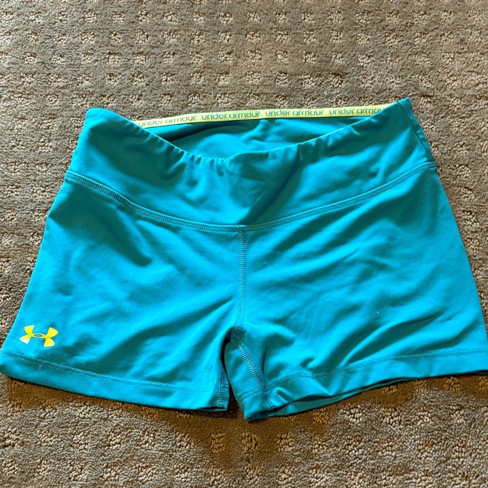 Under Armour Women's Teal and Yellow Athletic Shorts